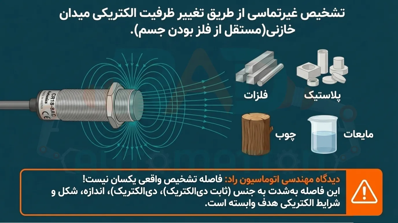 مواد قابل تشخیص توسط سنسور خازنی آتونیکس مدل CR18-8AC