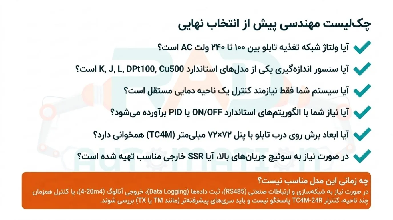 چک لیست کنترلر دمای آتونیکس مدل TC4M-24R